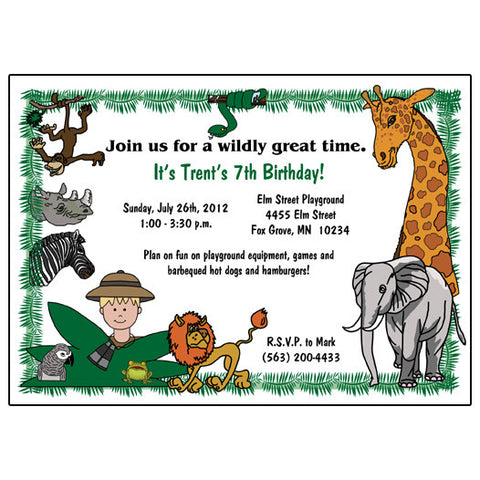 Jungle or Safari Birthday Party Invitation - Boy