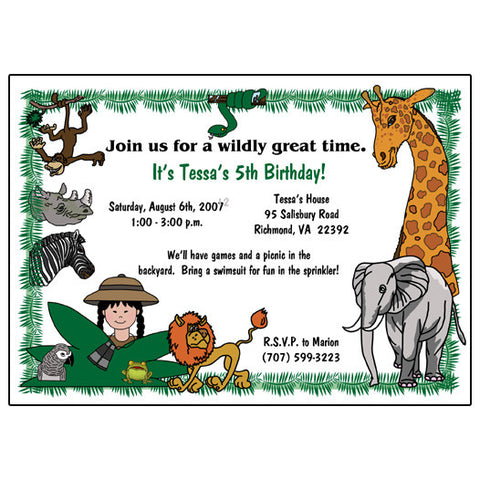 Jungle or Safari Birthday Party Invitation - Girl