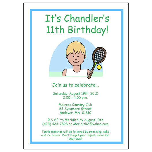 Tennis Kid Birthday Party Invitation - Boy