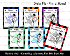 Karate Boy Digital Print at Home Valentines - Fair Skin, Black Hair