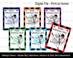 Karate Boy Digital Print at Home Valentines - Medium & Dark Skin Assortment
