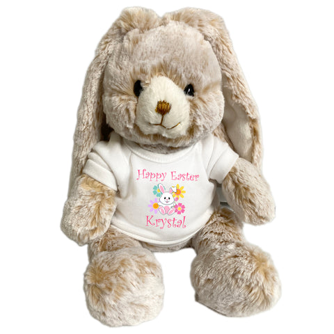 Personalized Easter Bunny - Small 11" Tan Mopsy Bunny - Flower Design