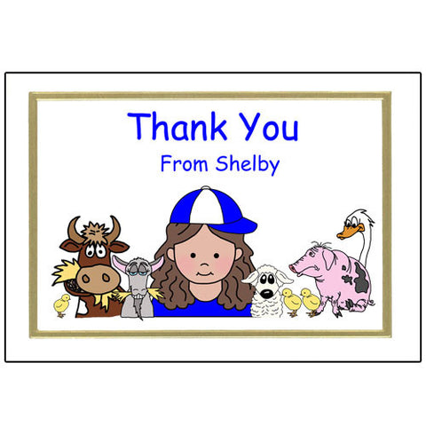Barnyard or Petting Zoo Thank You Note Cards - Girl