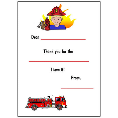 Firefighter Fill in the Blank Thank You Notes - Boy