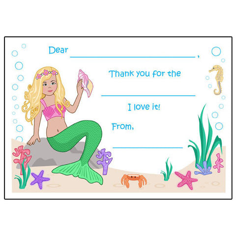 Mermaid Fill in the Blank Thank You Notes
