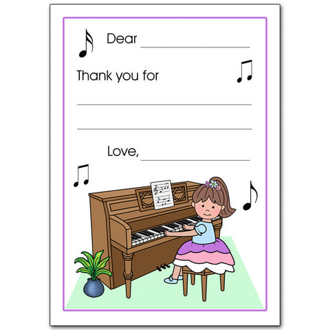 Piano Recital Girl Fill in the Blank Thank You Notes