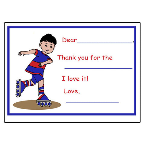 Roller Skating Fill in the Blank Thank You Notes - Boy