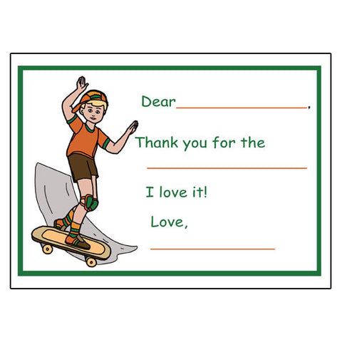 Skateboard Fill in the Blank Thank You Notes - Boy