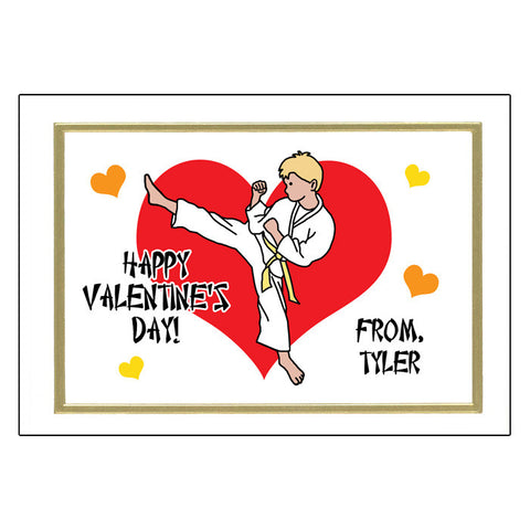 Karate or Martial Arts Valentines Cards - Kicking Boy Design
