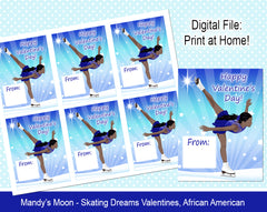 Ice Skating Dreams Valentine Cards - African American - Digital Print at Home Valentines cards, Instant Download