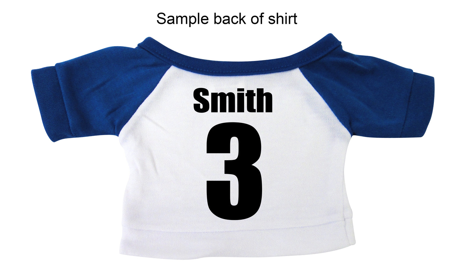 Sample back of personalized sports stuffed animal T-shirt