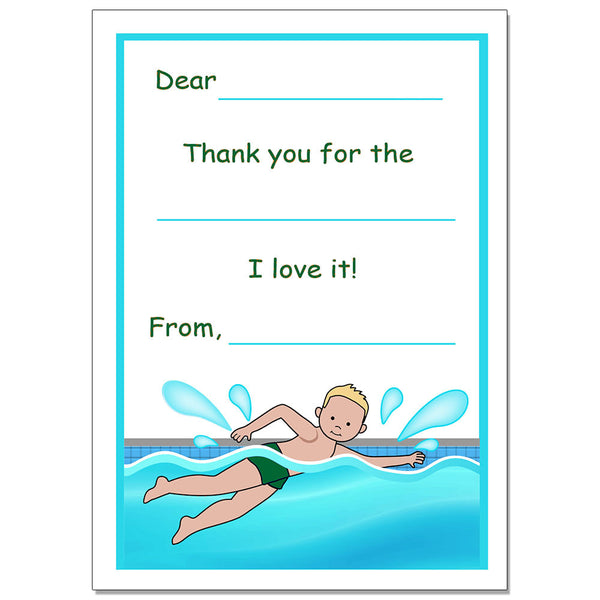 Swimming Boy  Fill in the Blank Thank You Note Cards