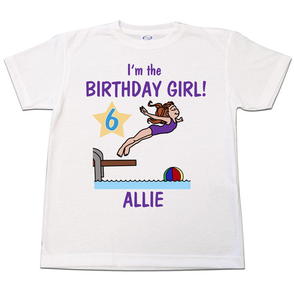 Pool or Swimming Personalized Birthday T Shirt - Girl