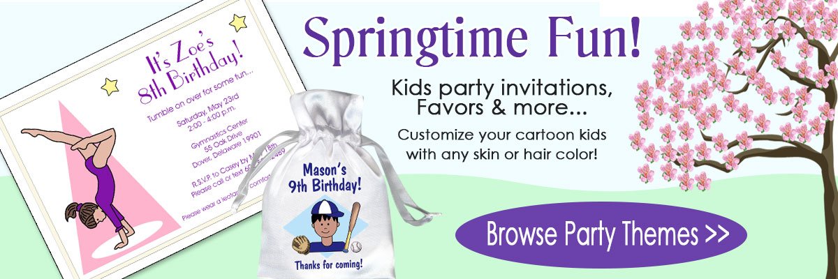 Personalized party invitations and favor bags