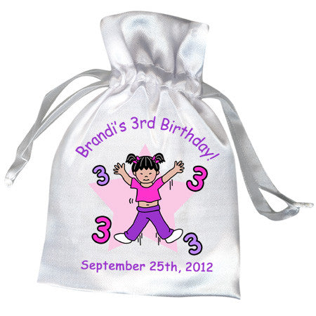 Personalized Satin Party Favor Bags in dozens of fun themes for kids