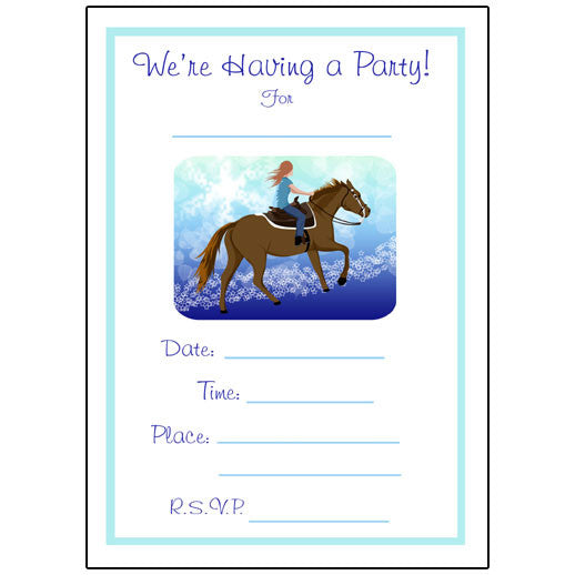 Horse Fill In Birthday Party Invitations for Girls