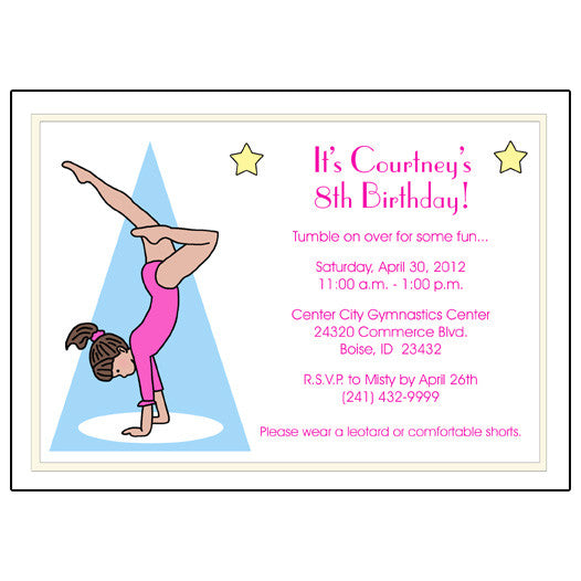 Gymnastics Birthday Party Invitations and personalized Gymnastics Gifts