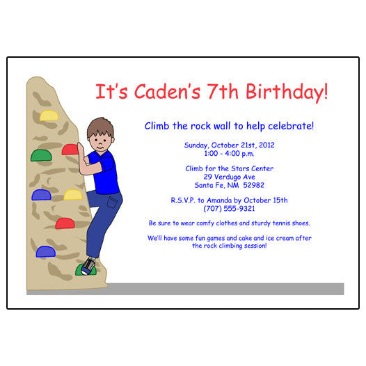 Rock Climbing Birthday Party Invitations and Favors