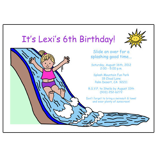 Water Slide Birthday Party Invitations and swimming pool party favors