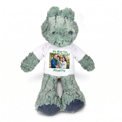 Personalized Stuffed Alligator / Crocodile - 12" Alli Gator with Photo & Text - White Shirt
