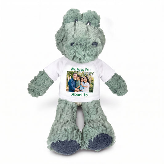 Personalized Stuffed Alligator / Crocodile - 12" Alli Gator with Photo & Text - White Shirt