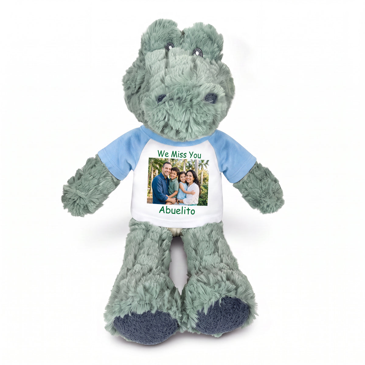 Personalized Stuffed Alligator / Crocodile - 12" Alli Gator with Photo & Text - Light Blue Shirt