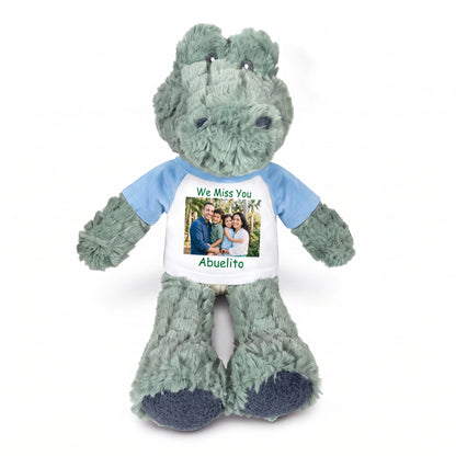 Personalized Stuffed Alligator / Crocodile - 12" Alli Gator with Photo & Text - Light Blue Shirt
