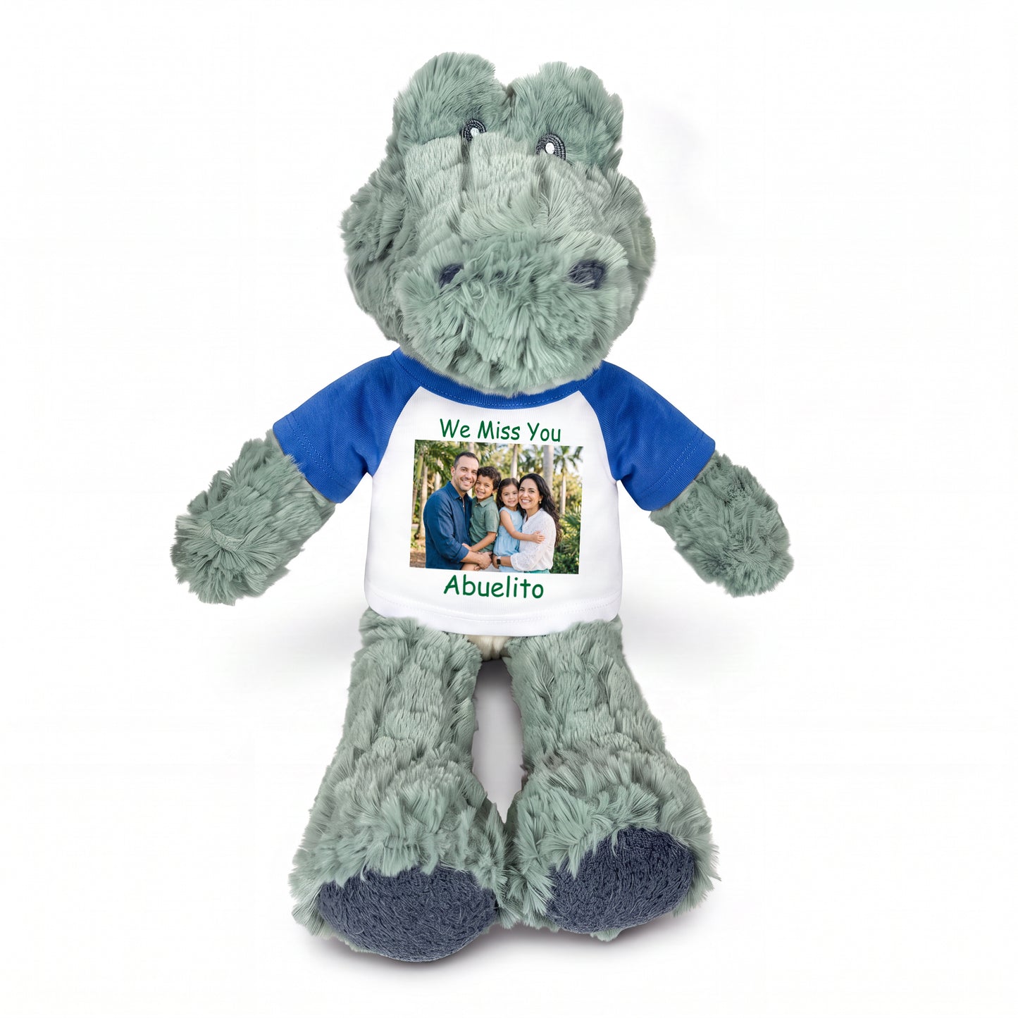 Personalized Stuffed Alligator / Crocodile - 12" Alli Gator with Photo & Text - Royal Blue Shirt