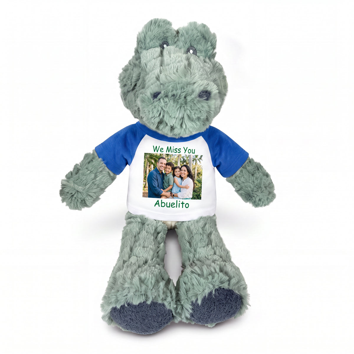 Personalized Stuffed Alligator / Crocodile - 12" Alli Gator with Photo & Text - Royal Blue Shirt