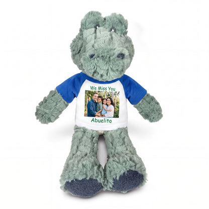 Personalized Stuffed Alligator / Crocodile - 12" Alli Gator with Photo & Text - Royal Blue Shirt