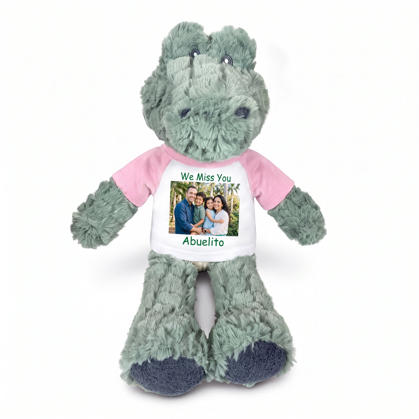 Personalized Stuffed Alligator / Crocodile - 12" Alli Gator with Photo & Text - Pink Shirt