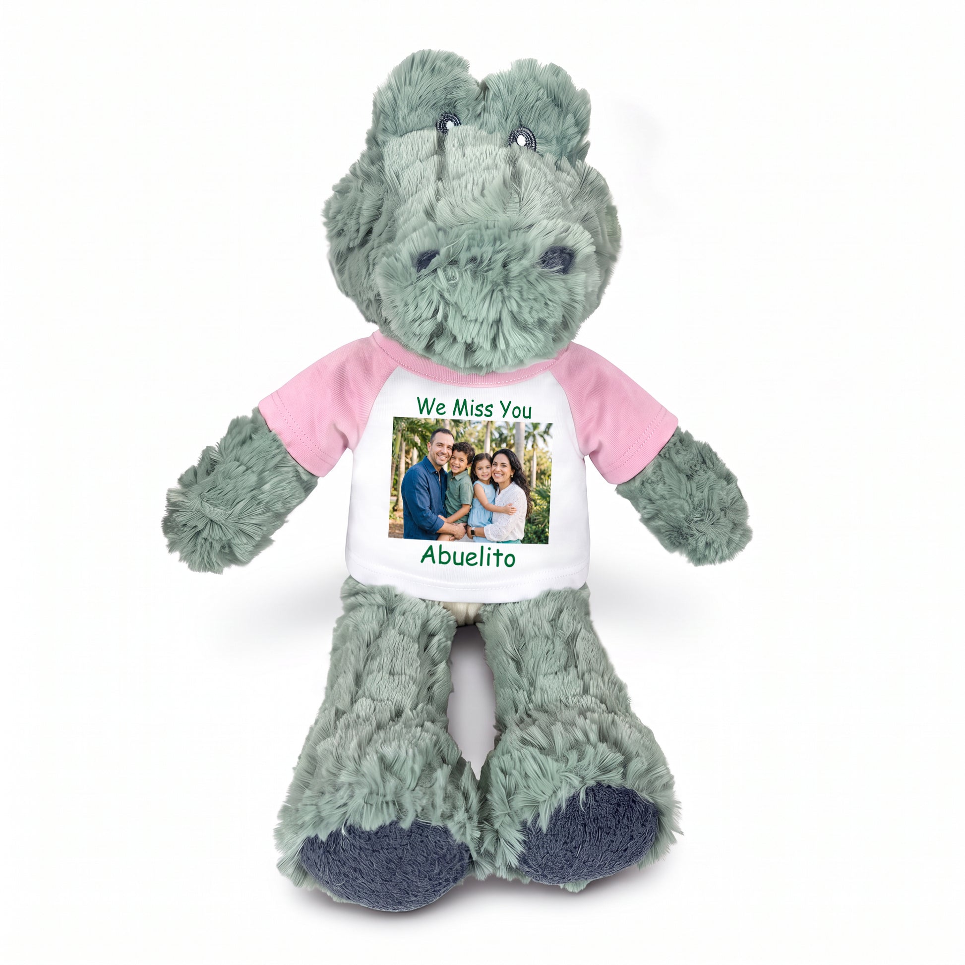 Personalized Stuffed Alligator / Crocodile - 12" Alli Gator with Photo & Text - Pink Shirt