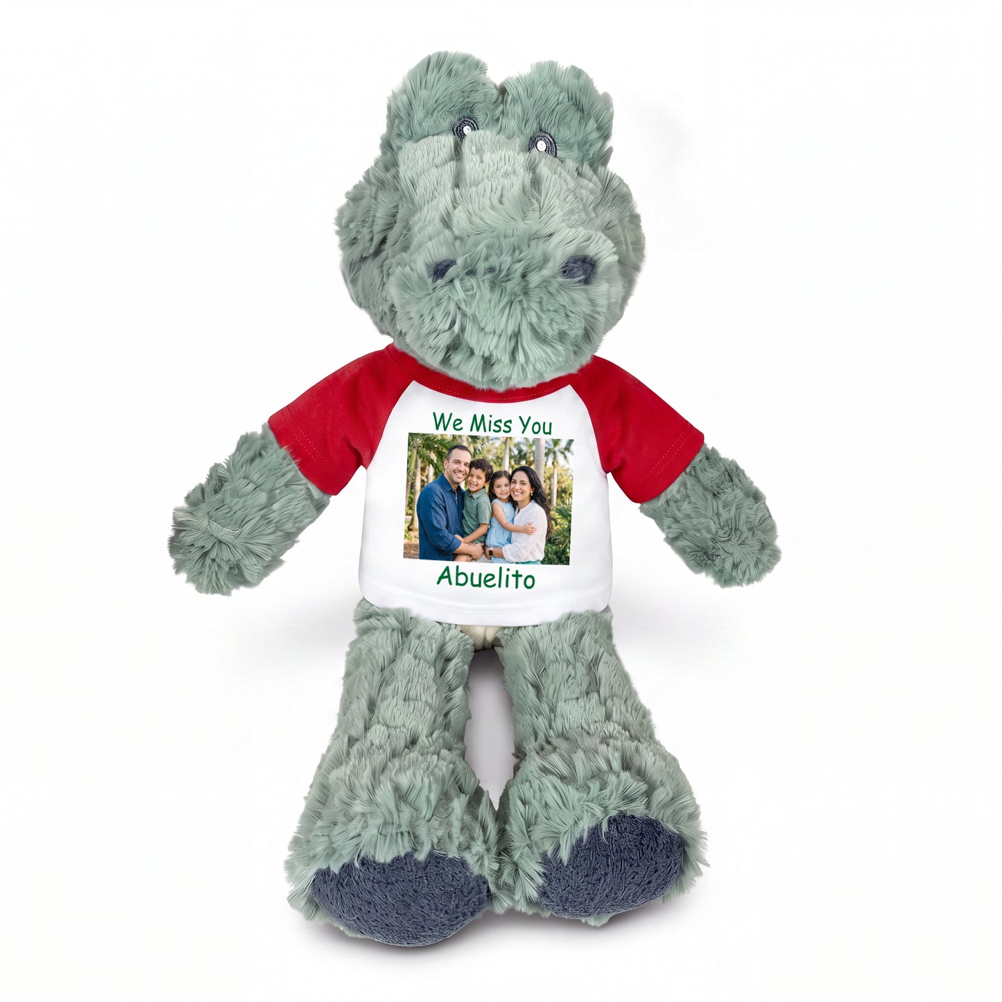 Personalized Stuffed Alligator / Crocodile - 12" Alli Gator with Photo & Text - Red Shirt