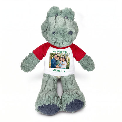 Personalized Stuffed Alligator / Crocodile - 12" Alli Gator with Photo & Text - Red Shirt