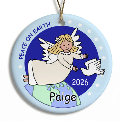 Angel Personalized Christmas Ornament - Dove - Blonde Hair
