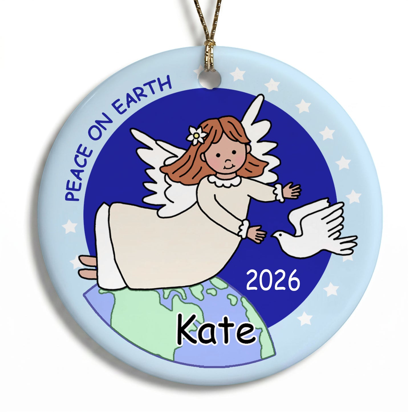 Angel Personalized Christmas Ornament - Dove - Red Hair