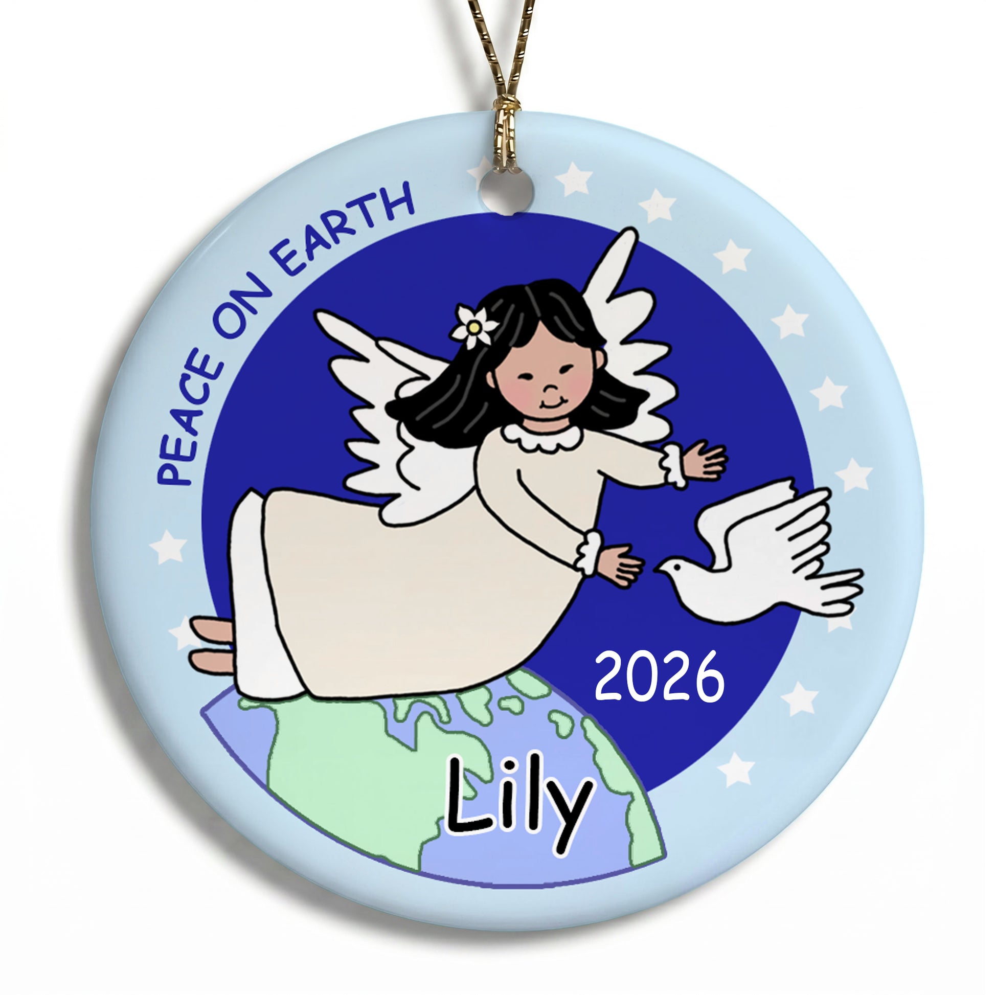 Angel Personalized Christmas Ornament - Dove - Asian
