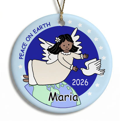 Angel Personalized Christmas Ornament - Dove - Medium Skin / Black hair