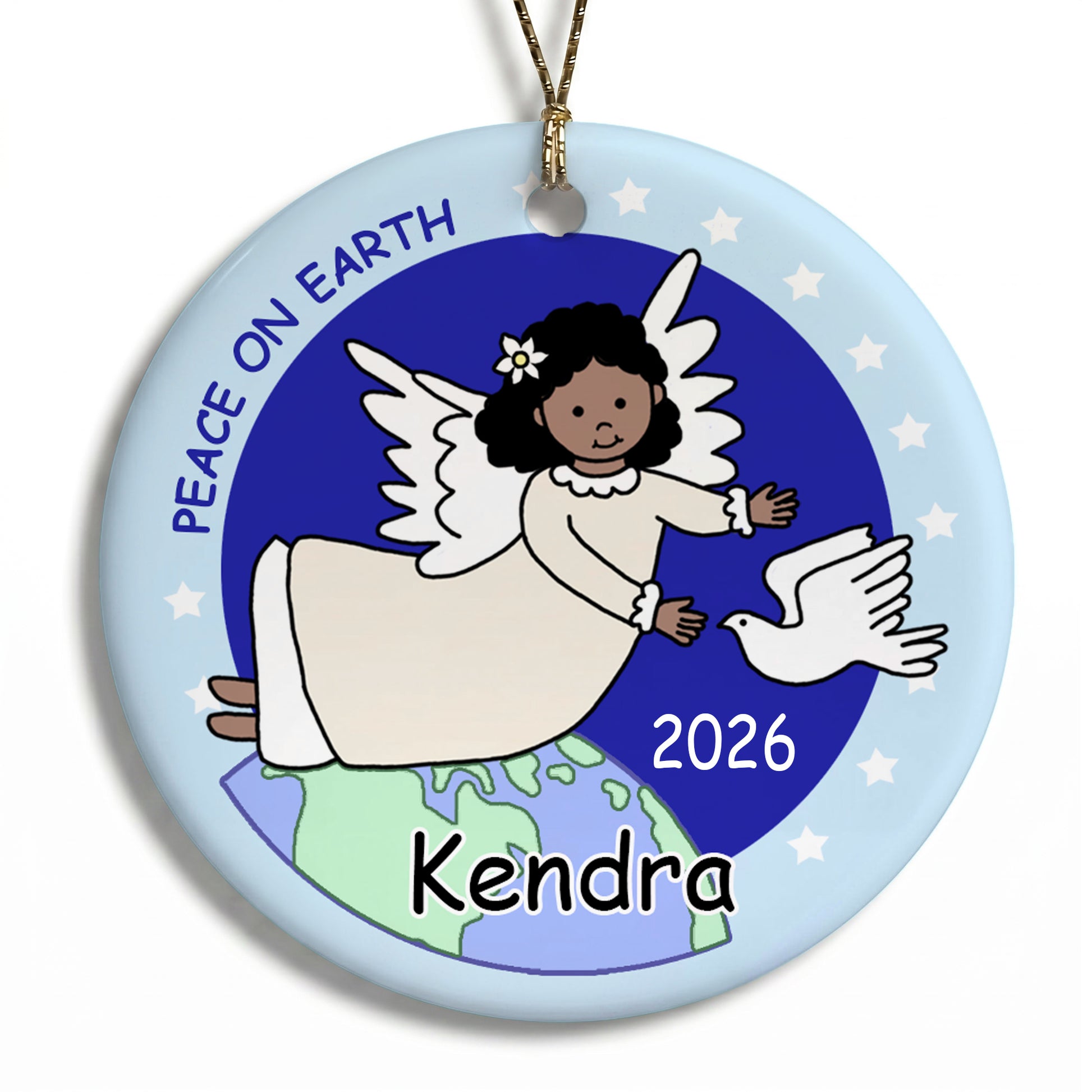 Angel Personalized Christmas Ornament - Dove - Black / African American with Medium Skin