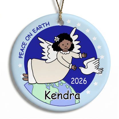Angel Personalized Christmas Ornament - Dove - Black / African American with Medium Skin