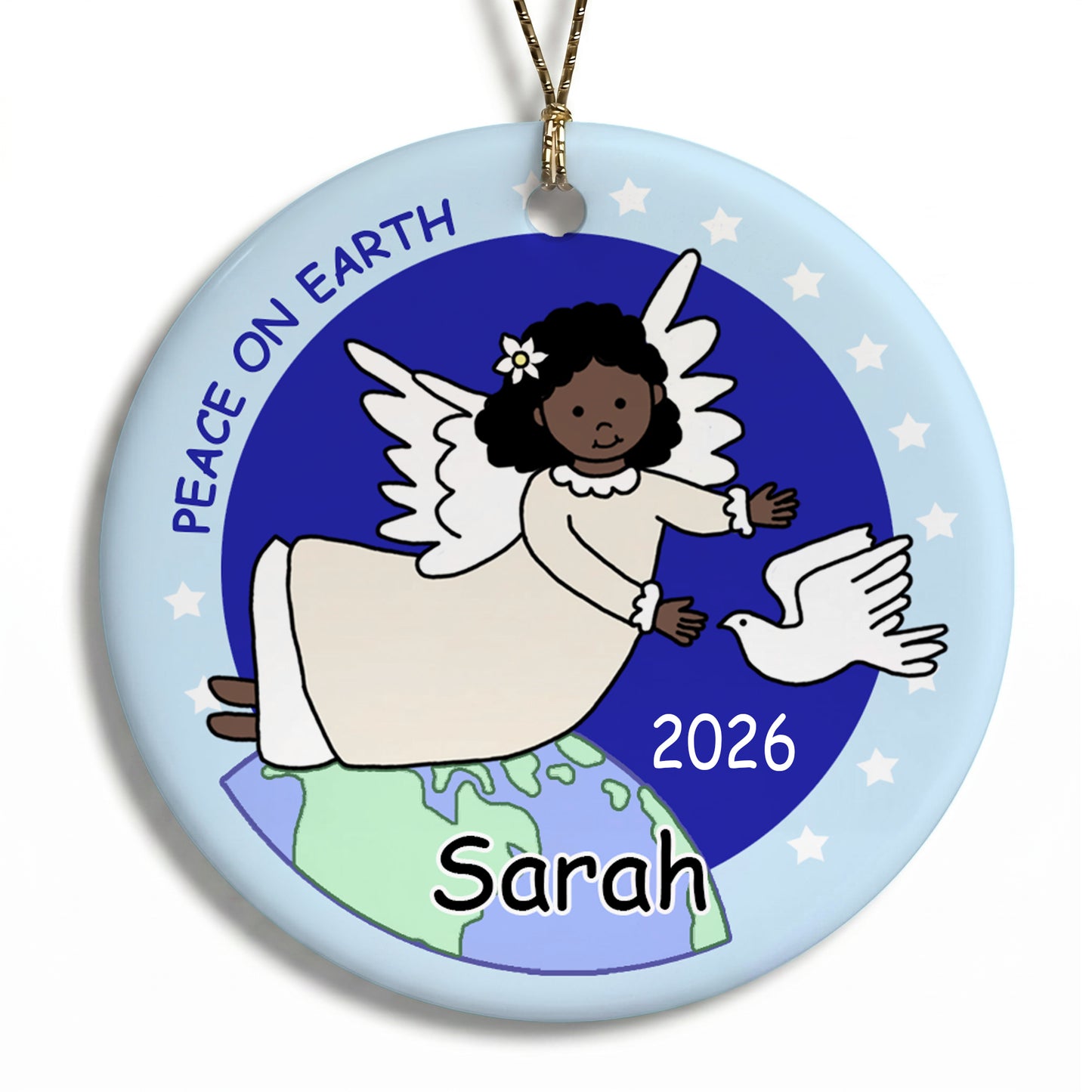 Angel Personalized Christmas Ornament - Dove - Black / African American