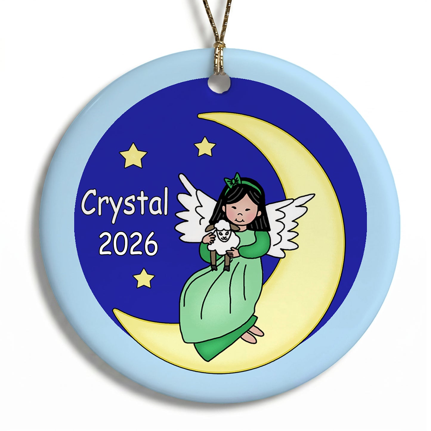 Angel Personalized Christmas Ornament - Moon - Asian
