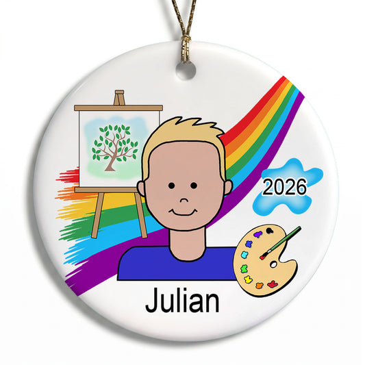 Artist Boy Personalized Christmas Ornament - Blonde Hair