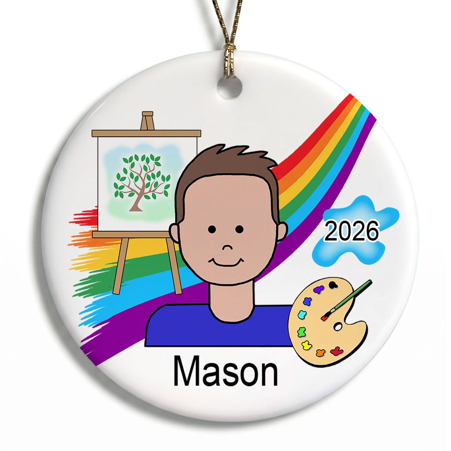 Artist Boy Personalized Christmas Ornament -  Brown Hair