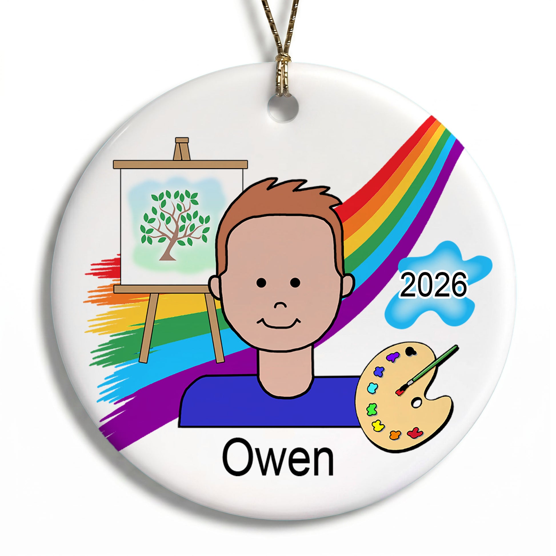 Artist Boy Personalized Christmas Ornament - Red Hair
