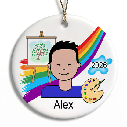 Artist Boy Personalized Christmas Ornament - Asian