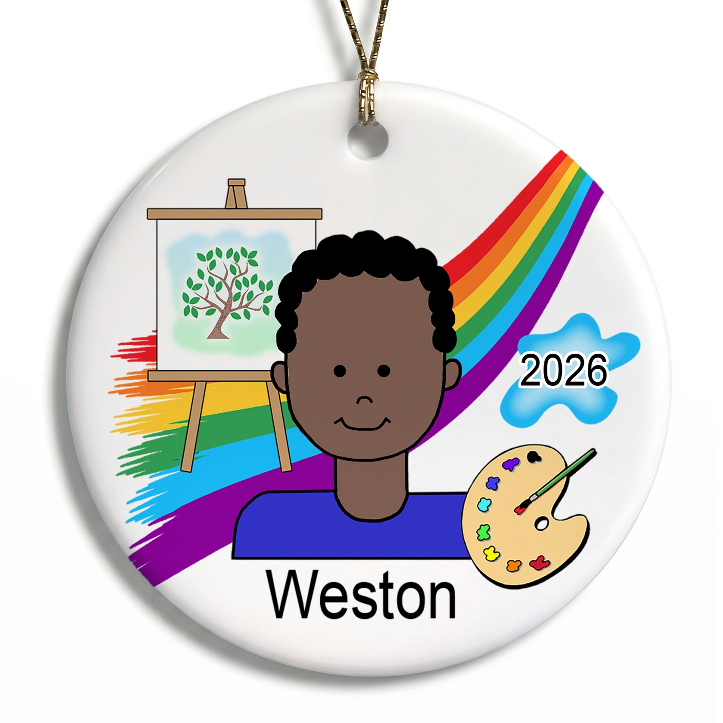 Artist Boy Personalized Christmas Ornament - Black / African American