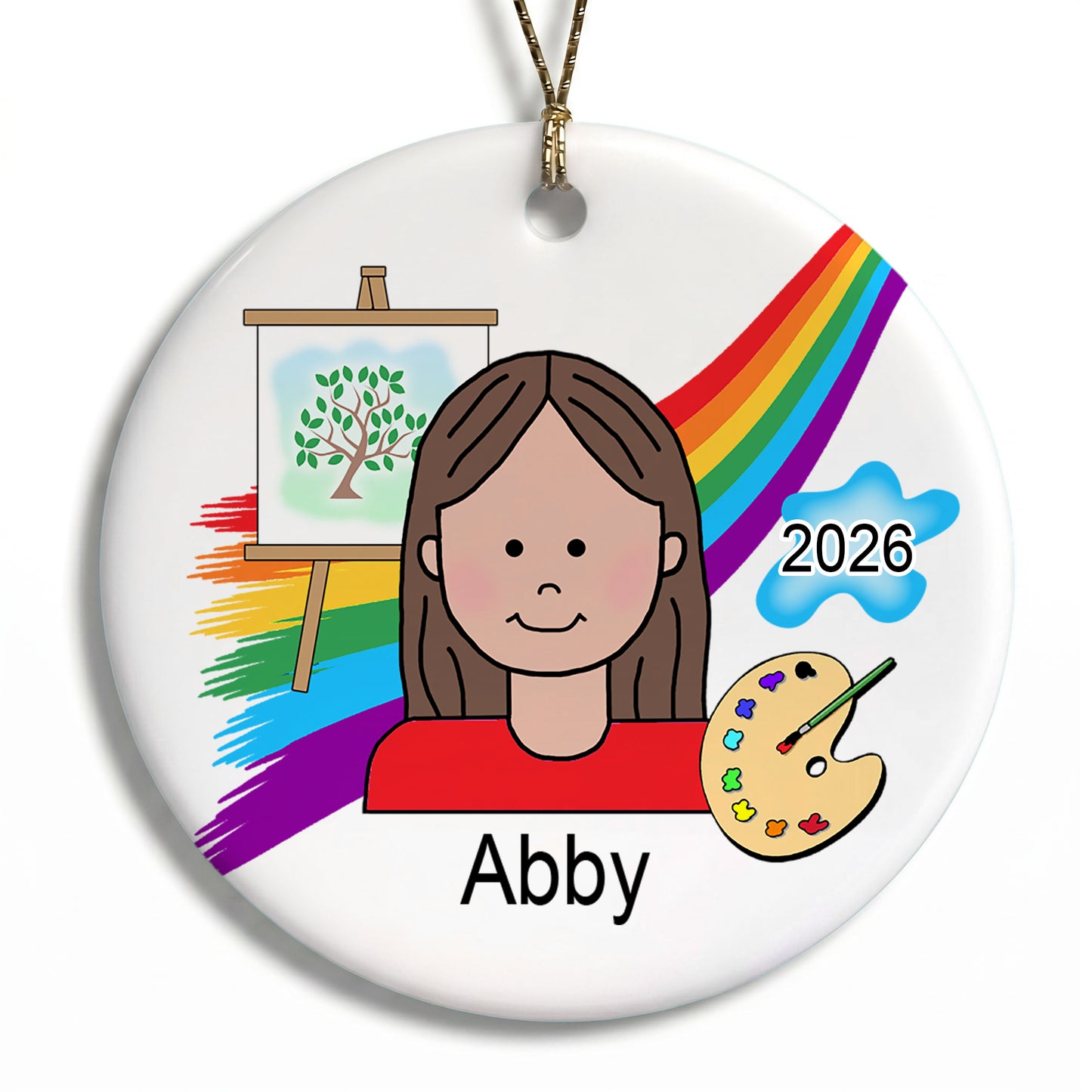 Artist Girl Personalized Christmas Ornament - Brown Hair