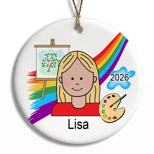 Artist Girl Personalized Christmas Ornament - Blonde Hair