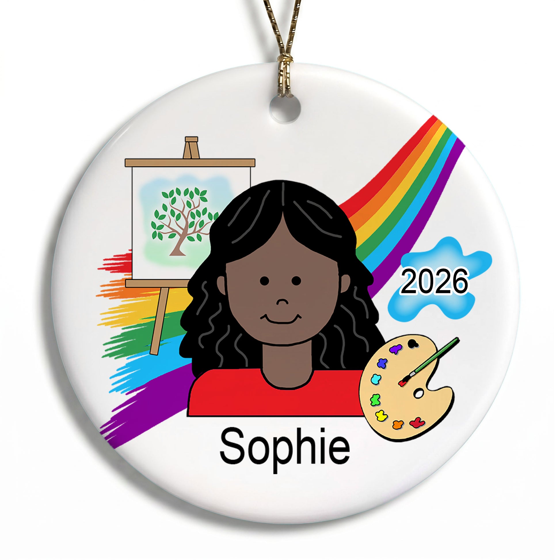 Artist Girl Personalized Christmas Ornament -  Black / African American